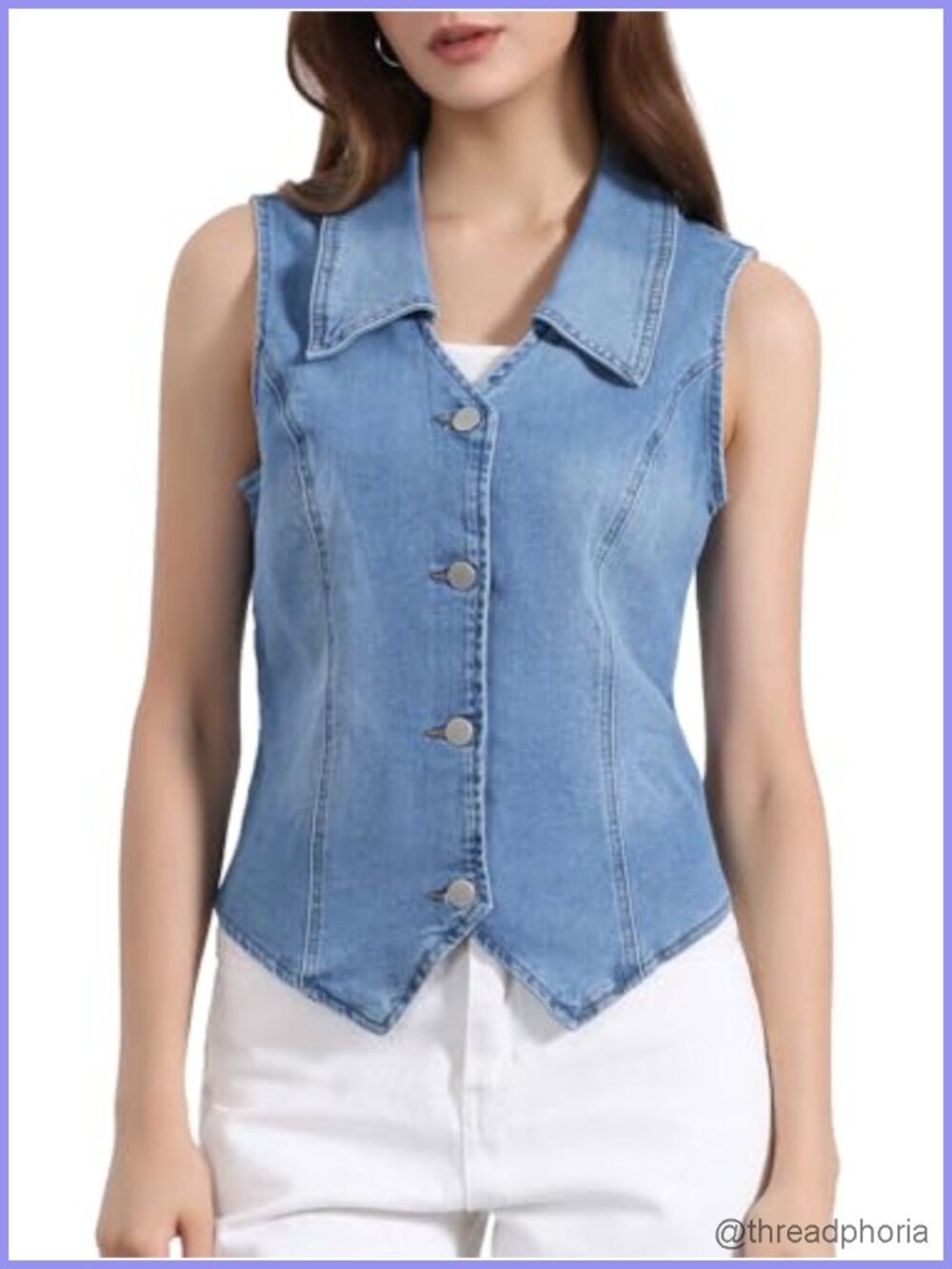 Women's Sleeveless Denim Vest Button Down Jean Waistcoat Stretch Western